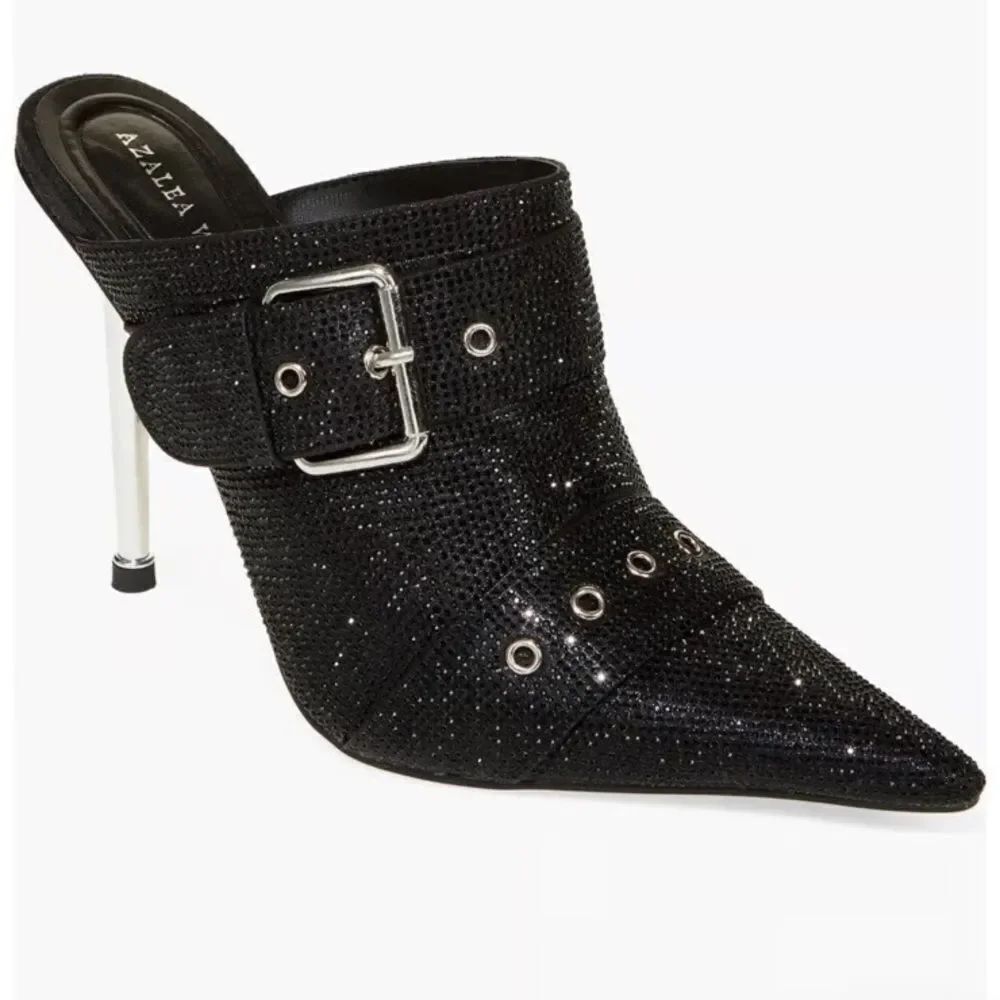 Azalea Wang | Sayge Rhinestone Buckle Strap Mule Pump